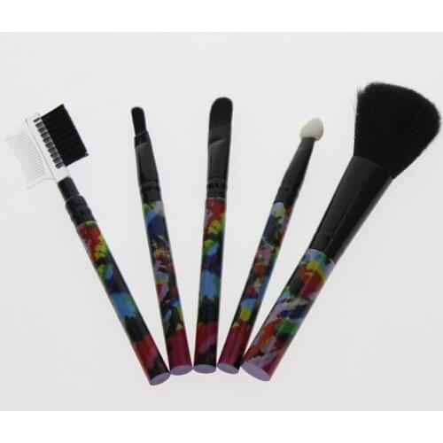 5Pcs Colorful Handle Make Up Brush Kit Include Blush Brush 2 Brushes For Eyelid Sponge Applicator Eyebrow Brush And Eyelash Comb