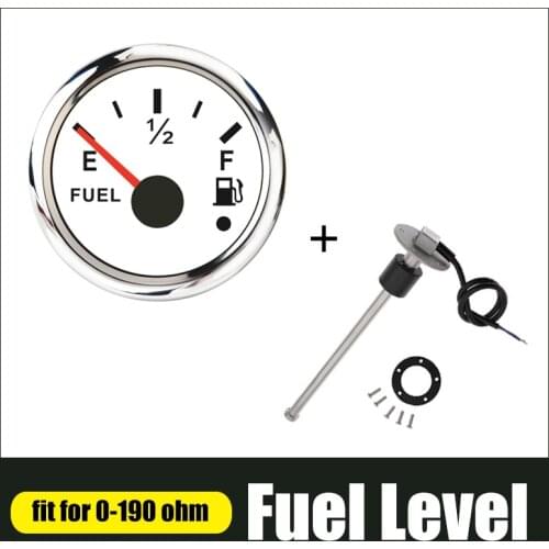 2'' 52mm Fuel Level Gauge With 150mm 350mm 450mm 0-190ohm Sensor Water Level Gauge with Sensors For Car Boat 12V/24V