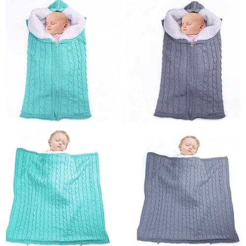Baby Sleeping Bag Knit Slaapzak Envelope Winter Thicken Kids Sleepsack Footmuff For Stroller Knitted Sleep Sack Newborn Swaddle