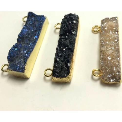 Druzy Stone golden Bezel pendant Connector Rainbow Titanium Natural Stone Druzy Geode Connector Double Bails Druzy Jewelry