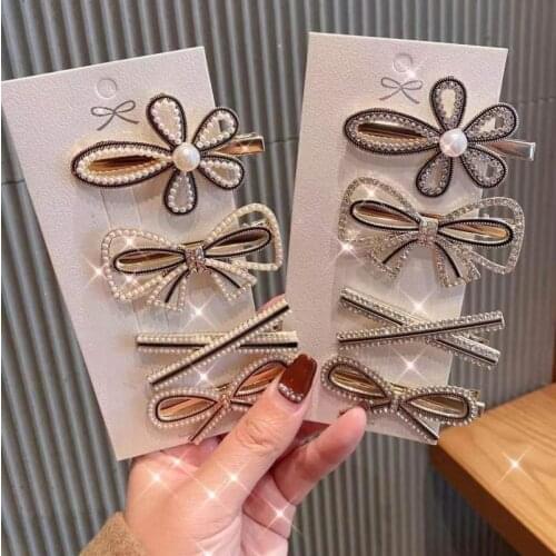 Women Girls Elegant Full Pearls Rhinestone Geometric Hair Clips Fashion Sweet Flower Butterfly Barrette Headband Hair Accessorie