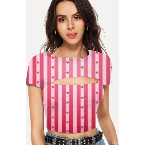 Somepet Stripe T-shirt Women Love Tshirts Casual Abstract Shirt Print Harajuku Navel Bare Womens Clothing Summer New Streetwear