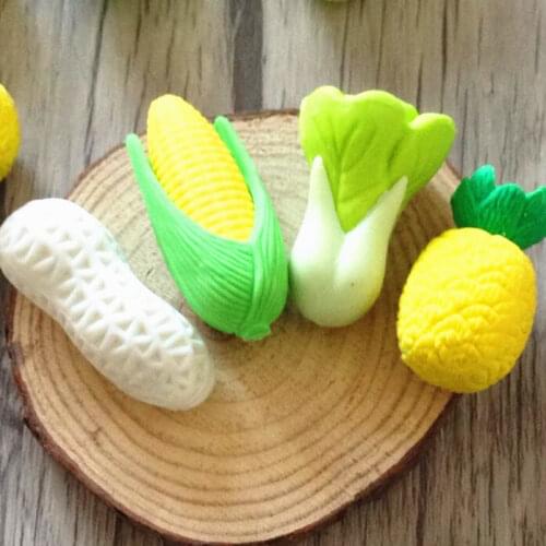 2pcs/lot cabbage Pineapple Corn Peanut pattern Pencils Eraser Rubber For Non-toxic Safe material Kids school Gifts