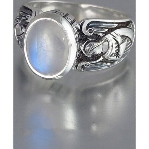 Milangirl European and American Retro Head Shape Moonstone Ring