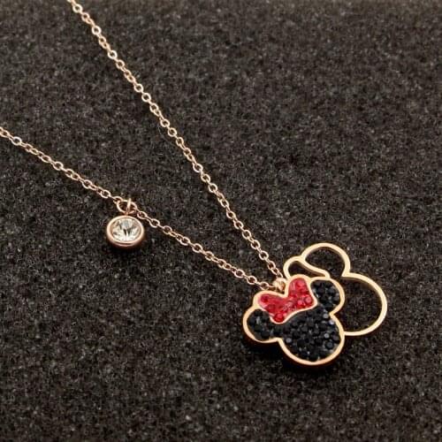 Internet Celebrity Full Diamond Mickey Necklace Minnie Couple Cartoon Cute Necklace Choker Female Pendant Gift