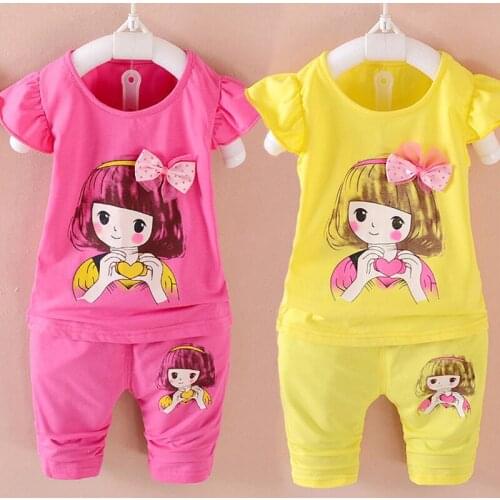 Summer Little Girls Clothing Sets Cute Cartoon Printed Toddler Kids Suits Outside Wear Casual Cotton Newborn Baby Girl Clothes