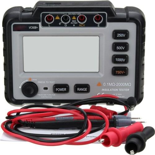 Multimeter VC60B+ insulation resistance tester 1000V megohmmeter test DC AC 2000m ohm high voltage short circuit input alarm