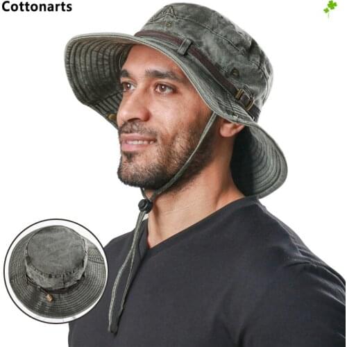 Mens Hats Caps 100% Washed Cotton Belt Bucket Hats Camping Hiking Sun Protection Fishing Hats Anti-UV Beach Hats Gorro Pescador