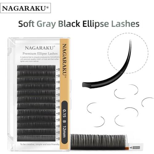 NAGARAKU Flat Ellipse Eyelash Split Tips Matte Gray Black Color Super Soft Gentle Natural Eyelash Extension Flat Shape Lashes
