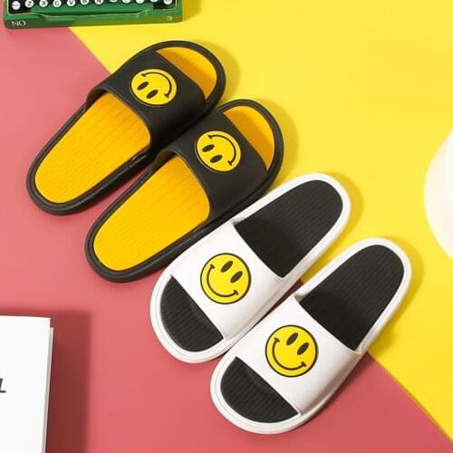 Couple Smiley Slippers Men Indoor Bathroom Anti-slip Eva Soft Leisure Shoes Women House Slippers Thick Platform Outdoor Sandals