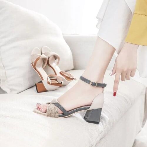 2021 new high heel sandals women Fairy style summer open-toed Roman all-match word with thick heel sandals