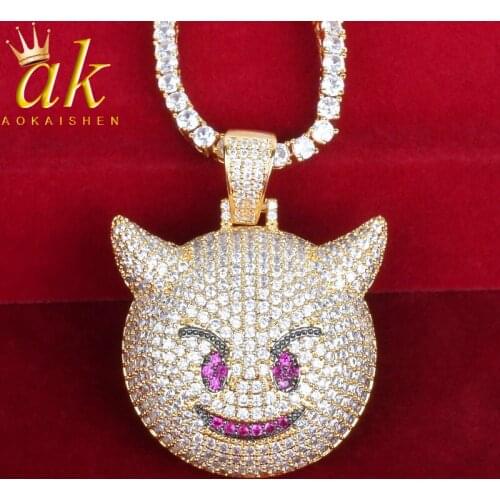 Demon Evi Expression Necklace With Tennis Chain Gold Color Zircon Fashion Hip Hop Rock Eye Padent Jewelry
