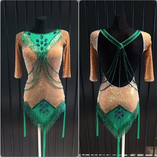 Latin Dance Dress latin Wear Green ballroom dancing costumes cha cha dancing clothing