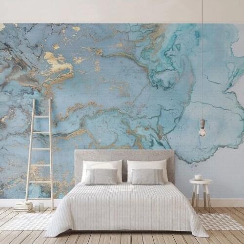 Custom Self adhesive Wallpaper Murals 3D Retro Blue Bronzing Marble Texture Wall Painting Living Room Bedroom Wall Mural Photo