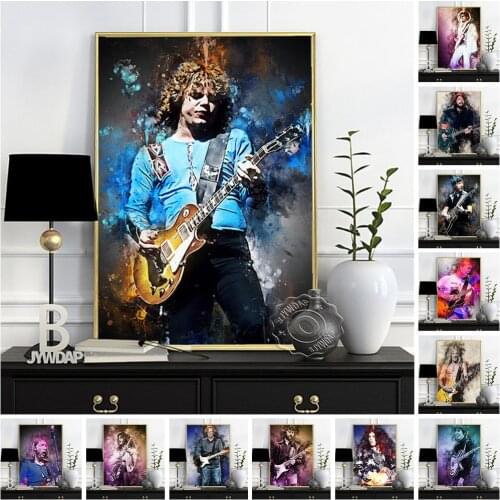 Famous Guitarist All Star Poster, Vintage Watercolour Pop Rock Music Fans Collection Gift, Bar Pub Club Prints Wall Art Decor