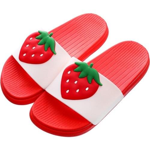 Children Cartoon Cute Fruit Shoes Boy Girl Kids Strawberry Waterlemon Slippers Indoor Bathroom Home Flat Soft Sole Beach Slides