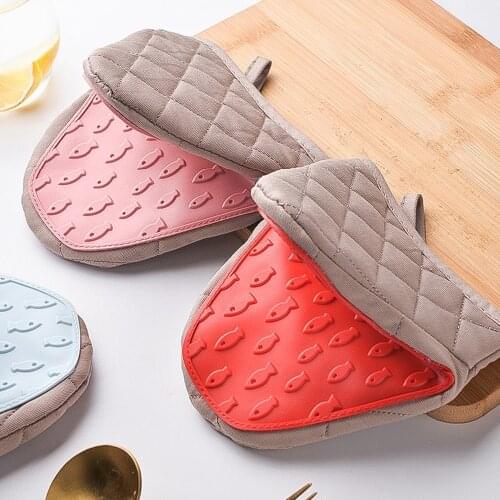 Silicone Cotton Oven Gloves Anti-scalding Mitt Potholder Tray for Household Bowl Microwave Oven Kitchen Baking Supplies Dropship