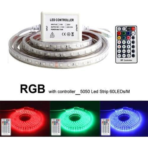 220V RGB Led Strip Light with 28Key RF Controller Waterproof Flexible Ledstrip 220 v 5050 SMD Diode Tape Lamp Ribbon Strips
