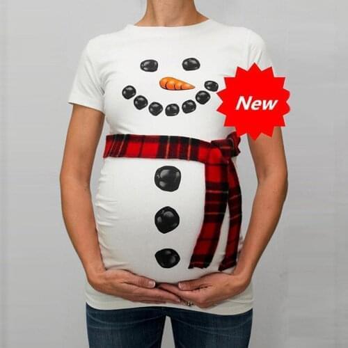 TELOTUNY Christmas Snowman Maternity blouse Pregnant Mama Womens top Tees Cartoon T Shirts Pregnancy Tee Tops Clothes #L