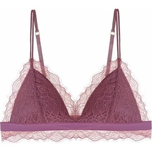 Ultra-thin French Underwear Triangle Cup Seamless Deep V Lace Wireless Thin Sexy Female Underwear Soft Push-on Bra