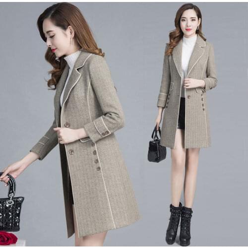 Spring Fashion Woolen Coat Womens Autumn And Winter New Womens Clothing Mid-Length Slim Thick Woolen Jacket Female Coat