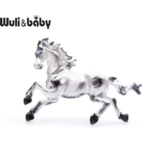 Wuli&baby White Black Enamel Horse Brooches Women Men Alloy Steed Animal Brooch Pins Gifts