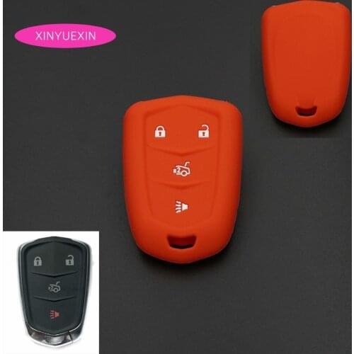 Xinyuexin Silicone Rubber Car Key Cover Car Styling For Cadillac CTS SRX SLS Smart Remote Key Case Fob Cover 4 buttons