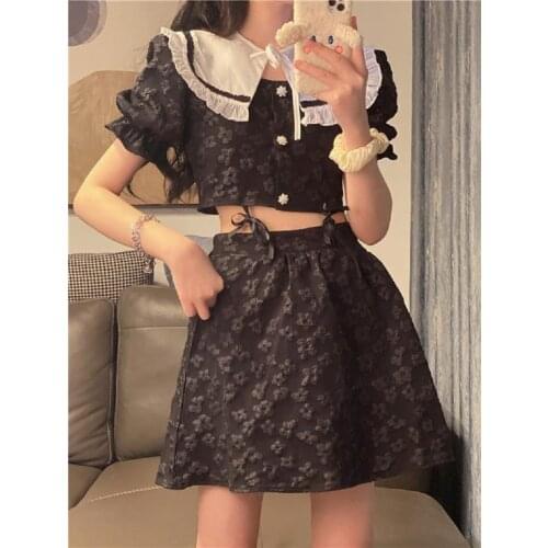 Y2k dark sweet girl skirt summer Korean vintage high waist gothic floral mini skirt streetwear Harajuku casual A-line skirt suit