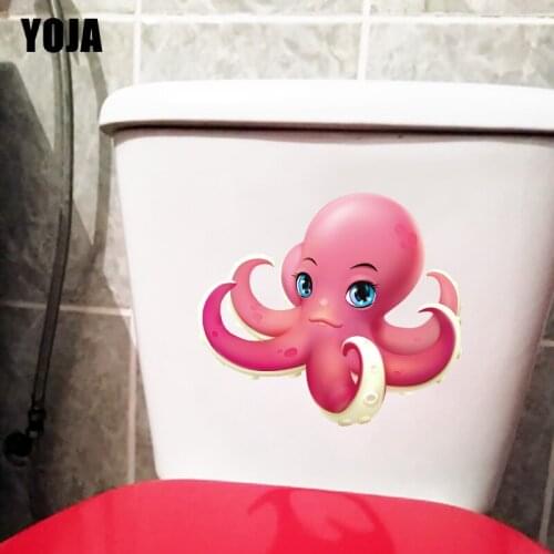 YOJA 23.3×20.4CM Pink Octopus Creative Cartoon Toilet WC Decoration Funny Home Wall Stickers T1-2817