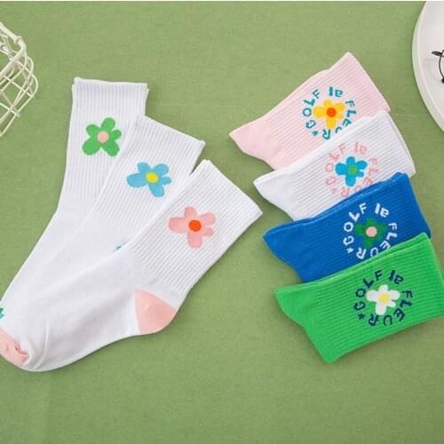 Socks Women Beauty Flower Socks Woman Golf Long Tube Stockings Womens Classics Knee High Socks Sport Long Harajuku Sock White