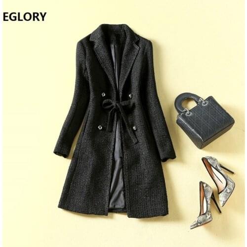 2020 Autumn Winter Fashion Long Wool Jackets High Quality Women Bow Deco Beading Buttons Long Sleeve Wool Cardigan Coats Female