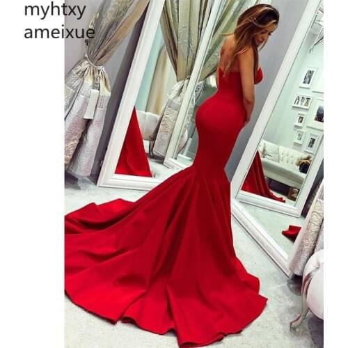 Gorgeous Red Sexy Mermaid Evening Dress 2021 Sweet Heart Backless Sweep Train Long Formal Prom Party Gowns Fiesta Robe De Soiree