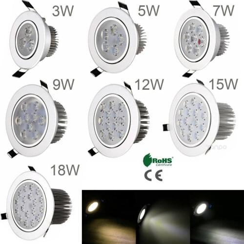 10pcs 3W - 18W Dimmable LED Recessed Ceiling Down Light White Lamp 220V 110V + Driver Downlight Spotlight for Home Office Hotel