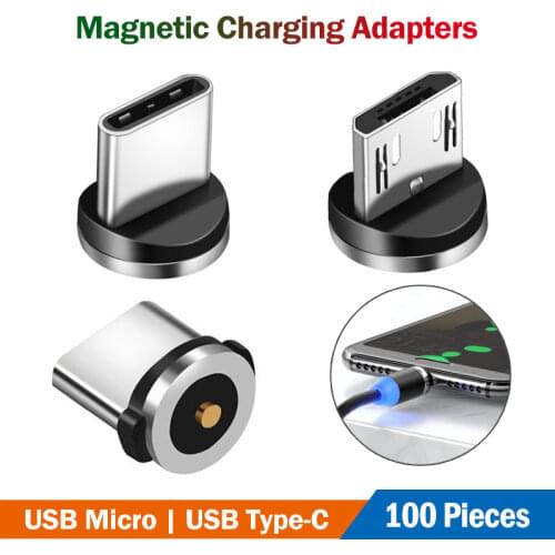 100Pcs Round Magnetic Plug Micro USB Type C Charging Adapters for Xiaomi Mi 11 Redmi Note 10 Poco M3 X3 Pro Phone Charger Plug