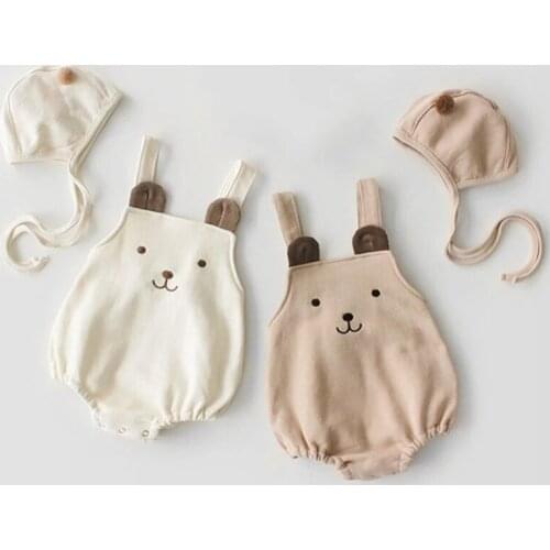 2020 Spring Baby Girl Boy Rompers Cartoon Bear Rompers Baby Girl Boy Clothes Pure Cotton Sleeveless Jumpsuit + Hat Clothes