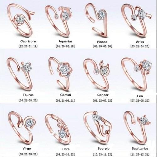 3 Colors Korean Fashion Twelve Constellation Series Open Womens Ring Jewelry For Party Wedding Adjustable Copper Accessories