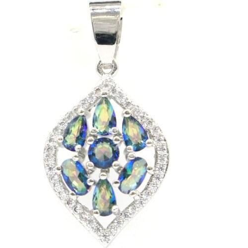 31x14mm Pretty Moon Shape Created Rhodolite Garnet Aquamarine Smokey Quartz CZ For Ladies Silver Pendant