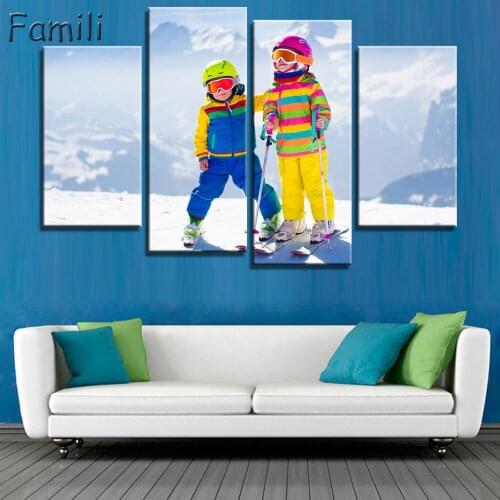 4pcs Fashion Canvas Printings Alpine Skiing Painting Wall Art Home Decoration Poster Canvas Unframed Free shipping