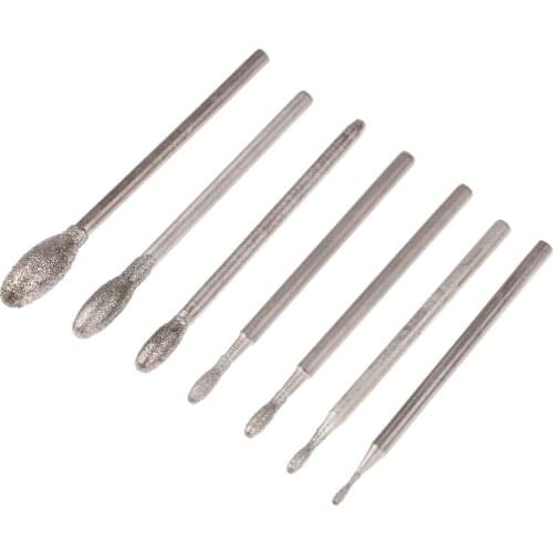 7pk 1.2-5mm Dia Oval Diamond Grinding Head Burrs Bits 2.35mm Shank Jade Stone Carving Polishing Engraving Tools Dremel Accesorie