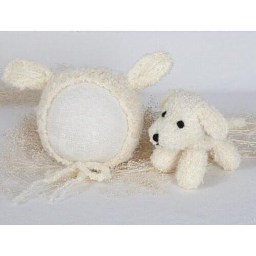Amigurumi Puppy Knitted Baby Toy Newborn Photograpy Props Crochet Stuffed Dog Toy Baby Boy Hat Props Newborn Bonnet Toy Dolls