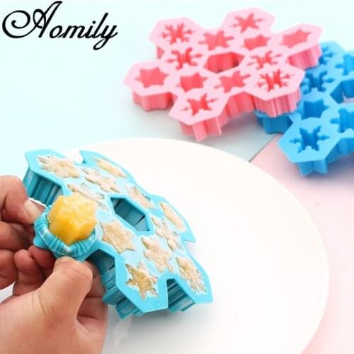 Aomily 12 Holes Snowflake Star Silicone Fondant Cake Chocolate Mould Soft Soap Ice Block Candle Molds Crafts DIY Forms Base Tool