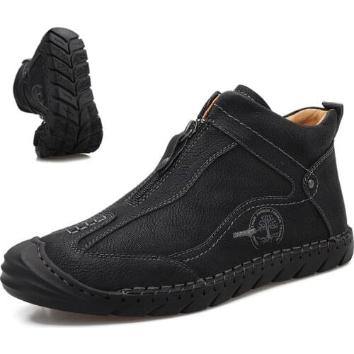 Men Boots Spring Autumn Non Slip Comfy Ankle Boots Leather Casual Men Loafers Soft Sole Breathable Flats Shoes Big Size 38-48