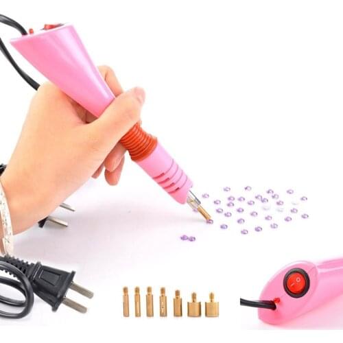 Fast Heated Hotfix Rhinestone Pink Choice Hot Fix Applicator Iron-on Wand Heat-fix Tool Gun 7 Tips Garment Beads Dropshipping