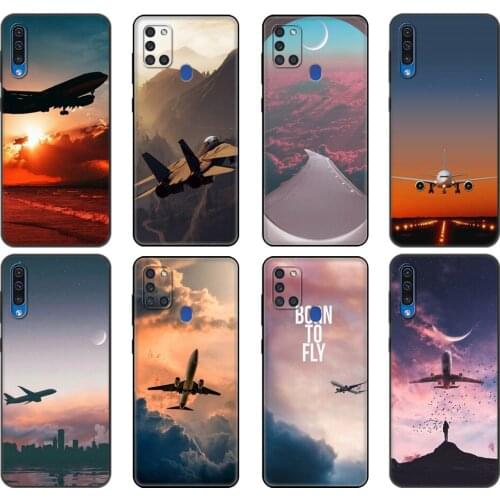 Black tpu Case For Samsung Galaxy A50 50S A30S A10 A01 A11 A21S A31 A41 A51 A71 M21 M30S S10 LITE Cover Aircraft Plane Airplane