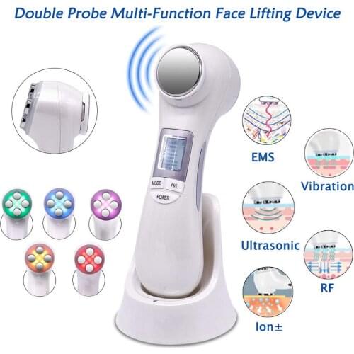 Facial Cleansing Skin Firming Massage Device 6 in 1 EMS Ultrasonic Vibration ION LED Lights Function Rejuvenate Cleanse machine