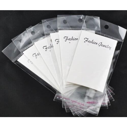 DoreenBeads Paper & Plastic Jewelry Earrings Ear Studs Display Cards Rectangle White W/ Self-Seal Bags 8.8x5cm-15x6cm,100 Sets