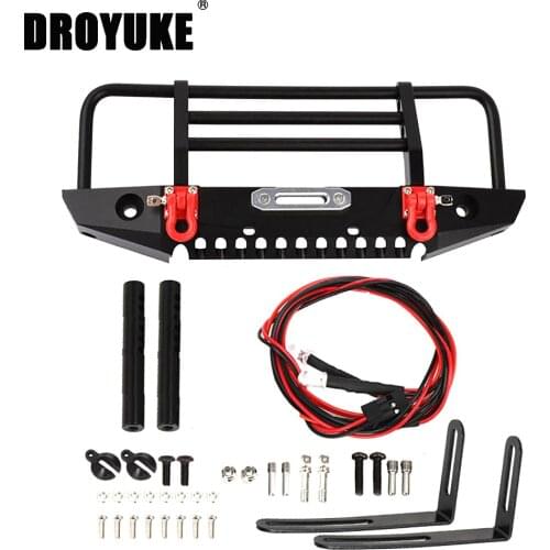 Droyuke High quality Adjustable Metal Front Bumper LED Lights for 1/10 RC Crawler Traxxas TRX4 Defender Axial SCX10 II 90046