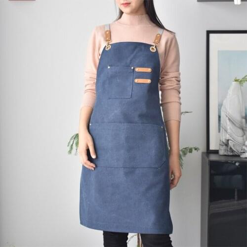 New Fashion Canvas Kitchen Apron Woman Men Chef Work Apron For Grill Restaurant Bar Shop Cafes Beauty Nails Studios Uniform