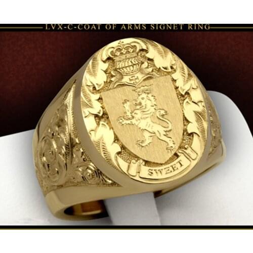 FDLK Luxury Gold Plated Coat of Arms Sweet Signet Engraved Ring For Mens Womens Hip Hop Dance Party Court Style Jewelry Gift
