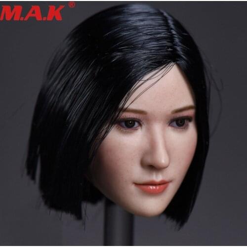 1:6 scale short black hair straight star head sculpt carved model fit 12" PH female girl woman pale colo body action figure doll